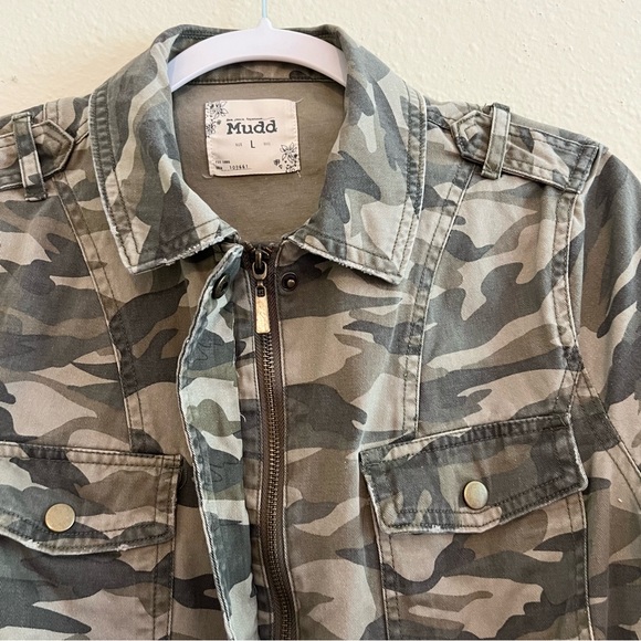Mudd Camo Trucker Jacket Cotton Zipper Button Size L - Picture 6 of 10